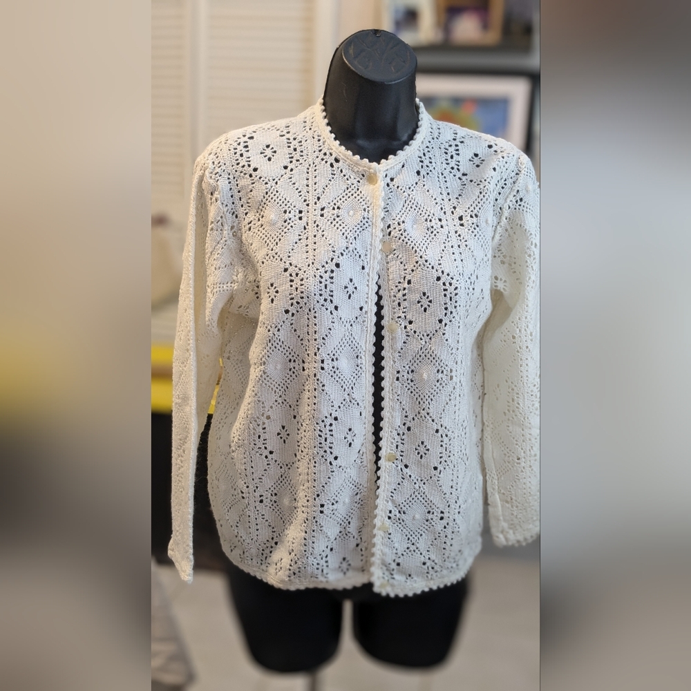 Winkelman's  Ivory Acrylic Crochet Sweater-2
